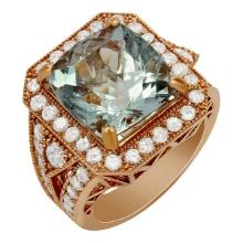 14k Rose Gold 9.48ct Aquamarine 2.10ct Diamond Ring