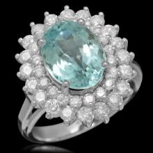 14K White Gold 5.29ct Aquamarine and 1.55ct Diamond Ring