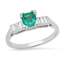 Platinum Setting with 0.58ct Emerald and 0.15ct Diamond Ladies Ring