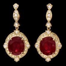 14K Yellow Gold 21.36ct Ruby and 1.32ct Diamond Earrings