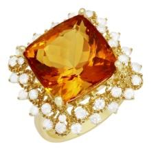 14k Yellow Gold 10.58ct Citrine 0.97ct Diamond Ring