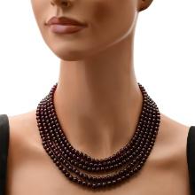 14K Yellow Gold  Clasp and 727ct Garnet Bead Five Strand Necklace