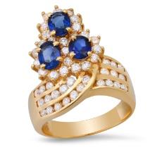 18K Yellow Gold Setting with 1.61ct Sapphire and 1.15ct Diamond Ladies Ring