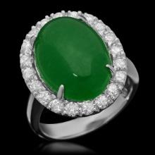 14K White Gold 8.66ct Jadeite and 1.00ct Diamond Ring