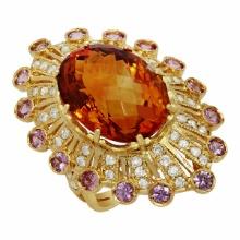 14k Yellow Gold 15.27ct Citrine 1.15ct Sapphire 1.09ct Diamond Ring