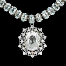 14K White Gold 60.80ct Aquamarine and 1.35ct Diamond Necklace