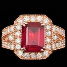 14K Rose Gold 4.17ct Ruby and 1.32ct Diamond Ring