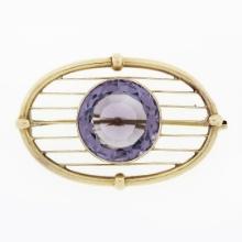 Antique Victorian 18k Yellow Gold Music Strings Brooch Lavender Purple Amethyst