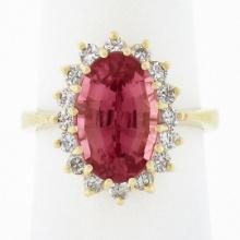 14k Gold 4.30 ctw Oval Pink Tourmaline w/ Brilliant Diamond Halo Engagement Ring