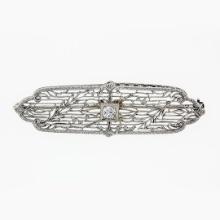 Antique Art Deco 10k White Gold 0.15 ctw Round Diamond Foliage Filigree Brooch P