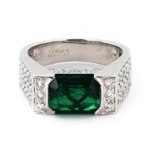 2.37 ctw Emerald and 1.37 ctw Diamond 18K White Gold Ring