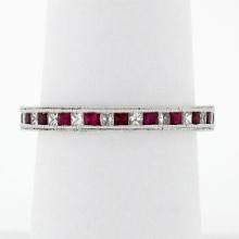 New .900 Platinum .92 ctw Calibre Ruby Diamond Double Milgrain Eternity Band Rin