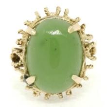 Vintage 14k Yellow Gold Translucent Cabochon Green Jade Twisted Wire Ring Sz 5.5