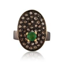 0.40 ctw Emerald and 0.58 ctw Diamond Silver Ring