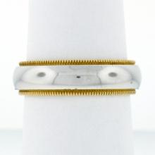 Men's 18k White and Yellow Gold 5.5mm Milgrain Edged Band Ring