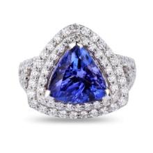 3.38 ctw Tanzanite and 0.97 ctw Diamond 14K White Gold Ring