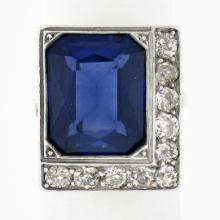 Antique 18K TT Gold Bezel Blue Stone 1.1 ctw Old Mine Cut Diamond Platter Ring