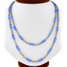 Judith Ripka 18K Gold Blue Topaz Faceted Tube w/ Diamond 36" Long Chain Necklace