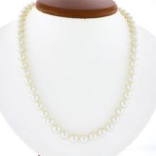 18" Classic 7-7.5mm White Pearl Strand Necklace w/ 14k Gold Grooved Ball Clasp