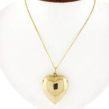 14K Yellow Gold Polished Puffed Large Heart Pendant w/ 20 Cable Chain Necklace