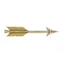 Antique Art Nouveau Solid 14k Yellow Gold Detailed Seed Pearl Arrow Pin Brooch