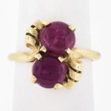 Vintage 14k Gold 3.50 ctw Round Cabochon Purple Pink Tourmaline Open Work Bow Ri