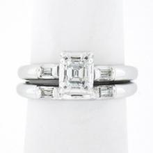 Vintage 14K Gold 0.50 ctw Emerald Cut Diamond Engagement Ring Matching Band Set