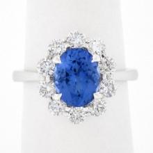 NEW 14k White Gold 2.95 ctw Oval Blue Violet Tanzanite w/ Round Diamond Halo Rin