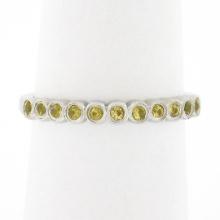 18k White Gold 0.30 ctw Round Yellow Sapphire Milgrain Bezel Stackable Band Ring