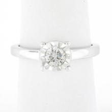 Classic 14K White Gold 0.35 ctw Illusion Set Diamond Solitaire Engagement Ring