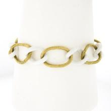 Italian Giovanni Marchiso White Ceramic & 18k Gold Textured Link Chain Bracelet