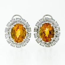 FINE 18K White Gold 7.80 ctw Oval Citrine & Brilliant Diamond Double Halo Earrin