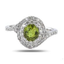 1.17 ctw UNHEATED Greenish Yellow Sapphire and 0.57 ctw Diamond Platinum Ring (G