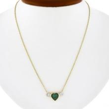 NEW 18k Gold 2.42 ctw GIA Bezel Heart Emerald & Diamond Pendant Chain Necklace