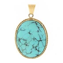 Vintage 14k Gold Oval Cabochon Bezel Set Turquoise w/ Twisted Wire Frame Pendant