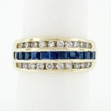 14K Yellow Gold 1.37 ctw Blue Square Step Channel Set Sapphire & Diamond Band Ri