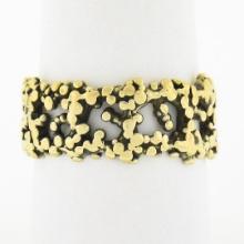 Vintage Blackened 18k Yellow Gold Nugget Dots Textured Eternity Wide Band Ring