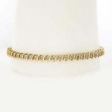 14K Gold 1.75 ctw Round Fancy Champagne Diamond "S" Link Line Tennis Bracelet