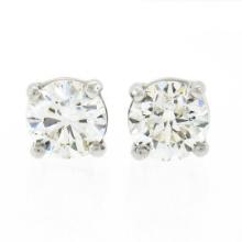 NEW Classic 14k White Gold .75 ctw Round Brilliant Diamond Prong Set Stud Earrin