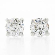 Platinum 0.91 ctw Old European Cut Diamond 4 Prong Basket Classic Stud Earrings