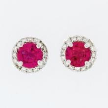 14k White Gold 1.35 ctw Round Prong Pink Tourmaline & Diamond Halo Stud Earrings