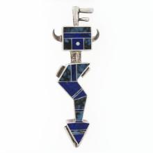 Ray Tracey Navajo Sterling Silver Lapis & Turquoise Broken Arrow Pendant Brooch