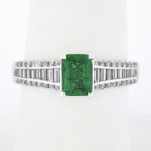 14K White Gold 1.71 ctw Emerald Cut Emerald Solitaire w/ Diamond Accents Ring