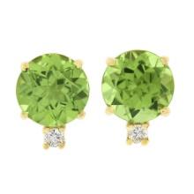 14k Yellow Gold 2.86 ctw Round Green Peridot w/ Diamond Accent Stud Earrings