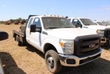 2014 FORD F350 EXT CAB 4X4 FLATBED, S/N 1FD8X3H66EEA96778, V8 GAS ENG, AUTO TRANS, OD READS 232275