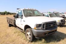 2003 FORD F550 FLATBED GIN POLE TRUCK, S/N 1FBAF56P13EC84925, DIESEL ENG, AUTO TRANS, OD READS