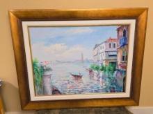 C. Delcampo Signed Italian Waterway Scene 51in wide 41in tall