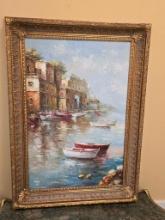 Signed Ruijo Oil on Canvas Water Taxi Scene