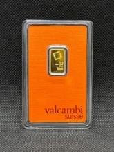 Valcambi Suisse 2.5 Gram .9999 Fine Gold Bullion Bar