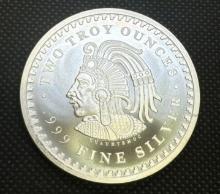 2 Troy Oz .999 Fine Silver Aztec Calendar Bullion Coin